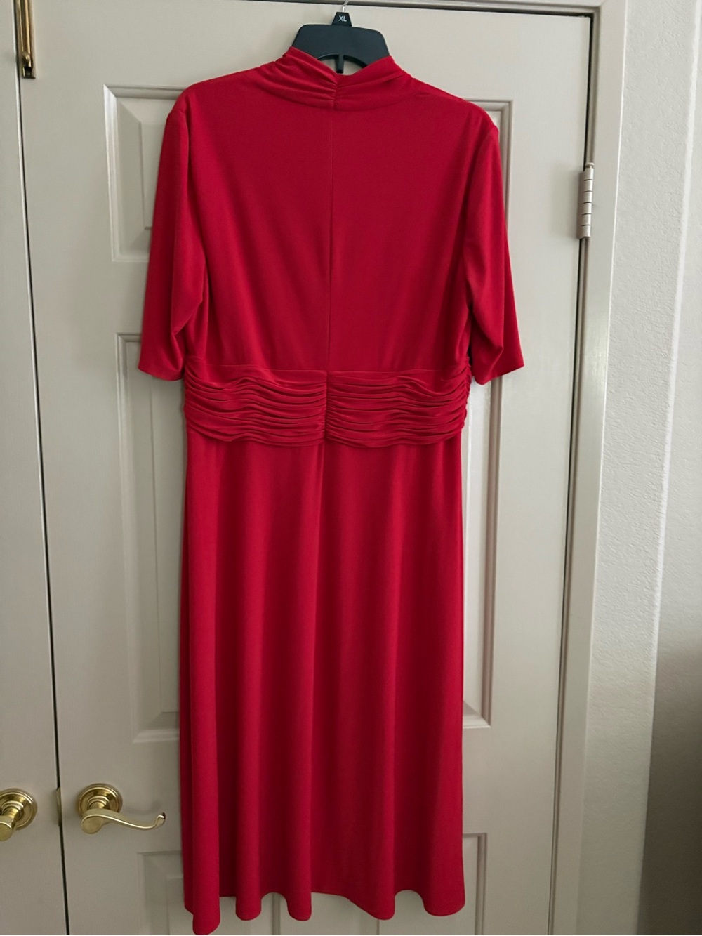 Evan Picone Vibrant Red Midi Dress with Waist Ruching
